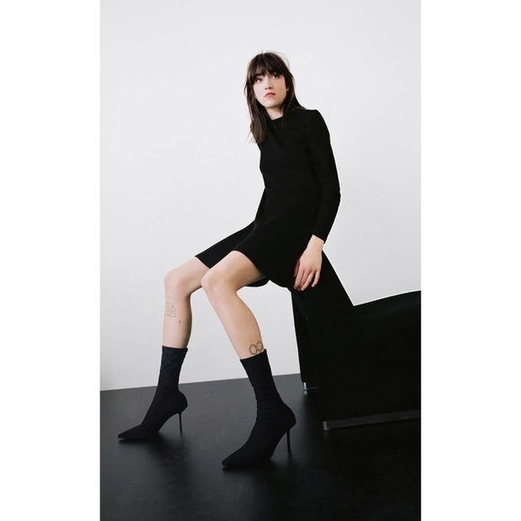 ZARA SOCK-STYLE FABRIC HIGH-HEEL ANKLE BOOTS - Picture 2 of 9